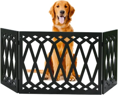 Cancello per animali in legno - Recinto decorativo per cani ripiegabile in tre parti nero per porte e scale - Barriera per animali domestici per interni ed esterni